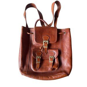 Vtg Vera Pelle Italian Leather Backpack Brown Cognac Made in Italy Bag Luxury